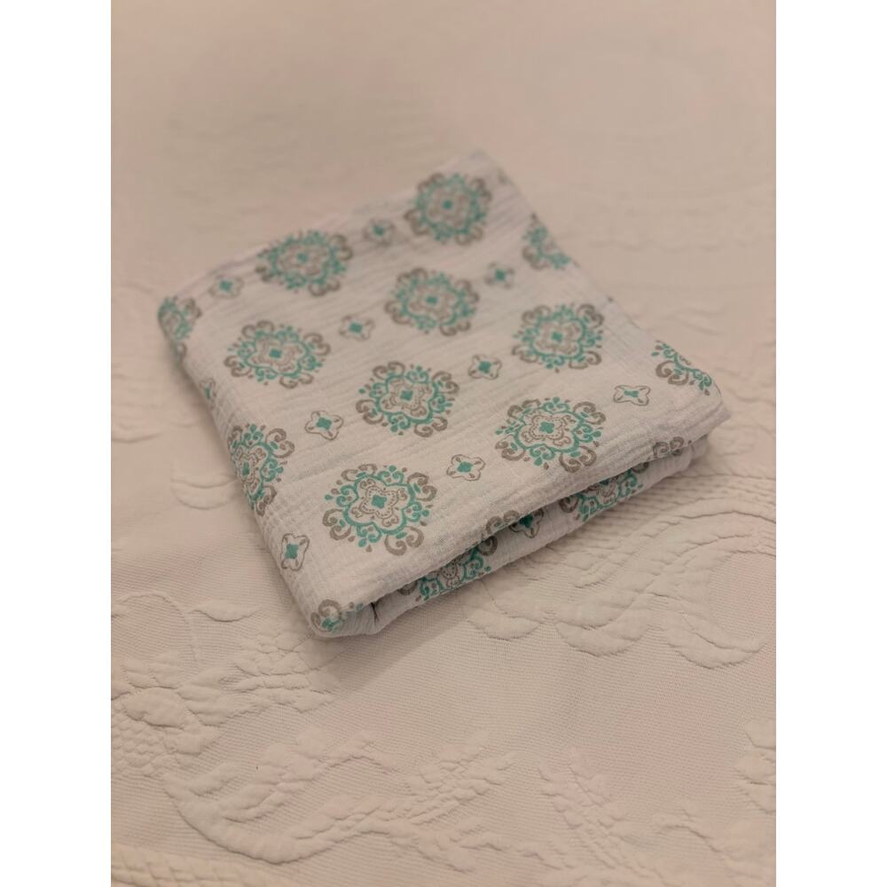 SwaddleMe Baby Swaddle Blanket 3x3 Muslin 100% Cotton White Teal Receiving